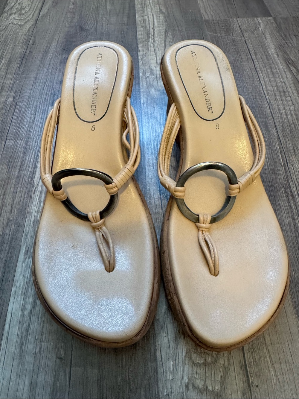 Athena Alexander Beige Ring-Accent Thong Sandals Women’s 8